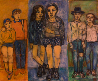 Картина под названием "Youth - Huile sur T…" - Robert Gibson, Подлинное произведение искусства, Масло Установлен на Деревянн…