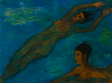 绘画 标题为“Bain dans le Nil- H…” 由Robert Gibson, 原创艺术品, 油 安装在木质担架架上