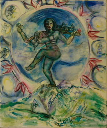 Картина под названием "Shiva- Peinture à l…" - Robert Gibson, Подлинное произведение искусства, Масло Установлен на Деревянн…