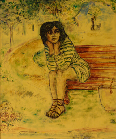 Peinture intitulée "Femme au panier 2-…" par Robert Gibson, Œuvre d'art originale, Huile Monté sur Châssis en bois