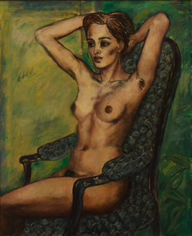 Painting titled "Femme au Fauteuil" by Robert Gibson, Original Artwork, Oil Mounted on Wood Stretcher frame