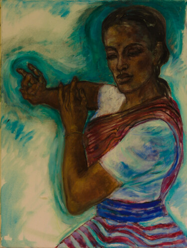Painting titled "Indian Dancer- Huil…" by Robert Gibson, Original Artwork, Oil Mounted on Wood Stretcher frame