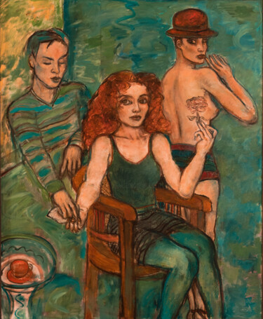 Painting titled "Cabaret I - Huile s…" by Robert Gibson, Original Artwork, Oil Mounted on Wood Stretcher frame
