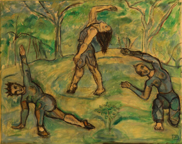 Painting titled "Danseurs - Huile su…" by Robert Gibson, Original Artwork, Oil Mounted on Wood Stretcher frame