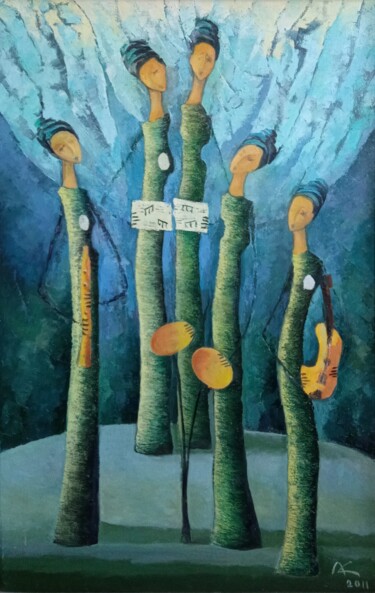 Pintura intitulada "The musicians" por Robert Hekimyan, Obras de arte originais, Óleo