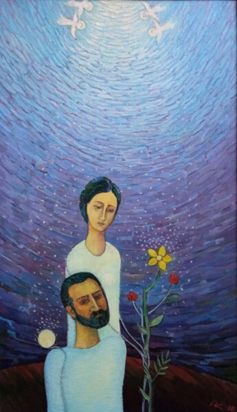 Painting titled "love never stops" by Robert Hekimyan, Original Artwork, Oil