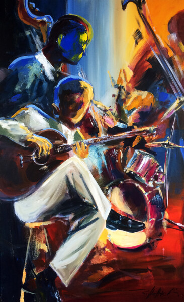 Painting titled "Jazz Club II" by Robert Hettich, Original Artwork, Acrylic