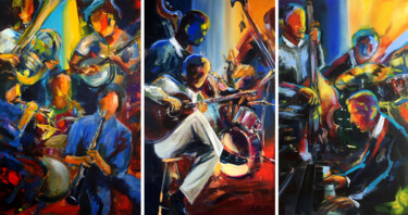 Peinture intitulée "Jazz Club Triptychon" par Robert Hettich, Œuvre d'art originale, Acrylique
