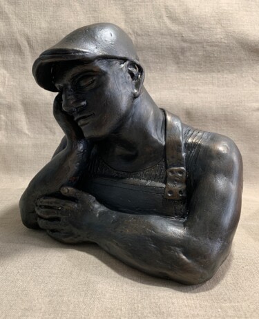 Skulptur mit dem Titel "PAUSE-CAFÉ" von Robert Inestroza, Original-Kunstwerk, Ton