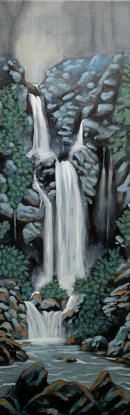 Painting titled "CASCADE" by Robert Inestroza, Original Artwork, Oil Mounted on Wood Stretcher frame