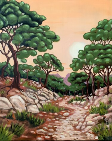 Painting titled "Garrigue" by Robert Inestroza, Original Artwork, Oil Mounted on Wood Stretcher frame