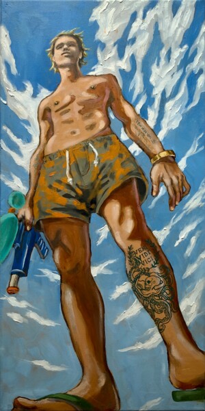 Painting titled "Summer Warrior" by Robert Inestroza, Original Artwork, Oil Mounted on Wood Stretcher frame