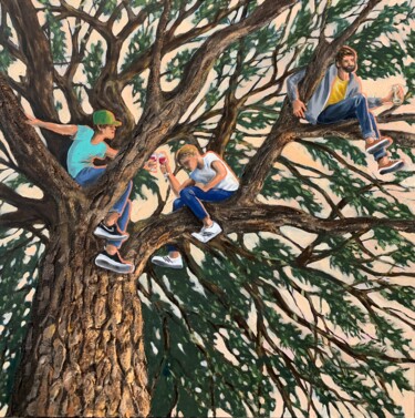 Картина под названием "Déjeuner dans l'arb…" - Robert Inestroza, Подлинное произведение искусства, Масло Установлен на Дерев…