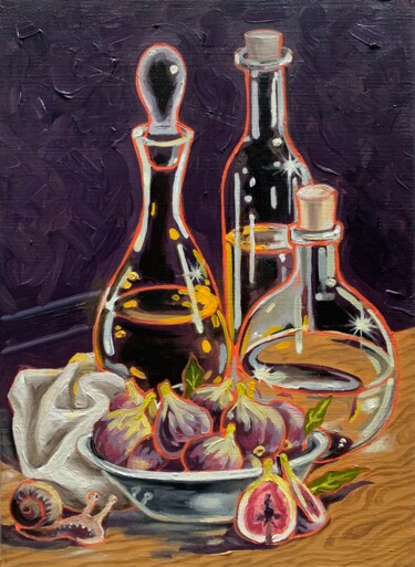 Painting titled "APERITIFS" by Robert Inestroza, Original Artwork, Oil Mounted on Wood Stretcher frame