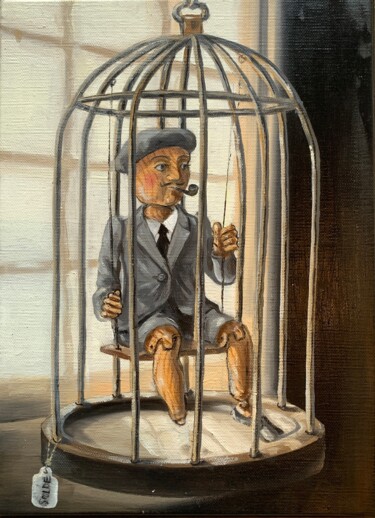 Malerei mit dem Titel "The Jailbird (Exhib…" von Robert Inestroza, Original-Kunstwerk, Öl Auf Keilrahmen aus Holz montiert