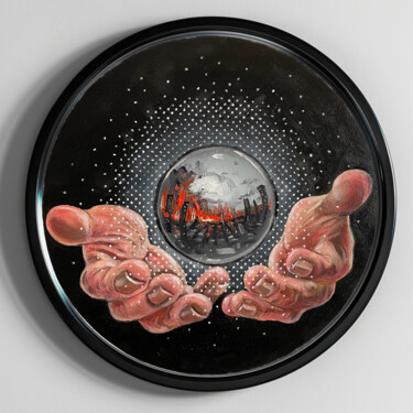 Painting titled "GLOBE" by Robert Inestroza, Original Artwork, Oil Mounted on Wood Stretcher frame