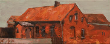 Painting titled "OLD RED HOUSE" by Robert Kańtoch, Original Artwork, Oil