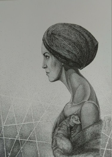 Rysunek zatytułowany „Łasiczka” autorstwa Robert Aleksander Rożek, Oryginalna praca, Atrament