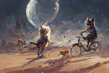 Arts numériques intitulée "Katzen auf dem Mond" par Robert Kouba, Œuvre d'art originale, Image générée par l'IA