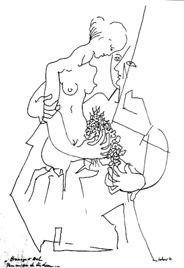 Disegno intitolato "DESSIN Tendresse No2" da Robert Labor, Opera d'arte originale, Inchiostro Montato su Cartone