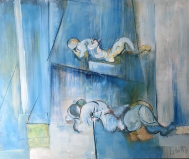 Painting titled "HOMMES" by Robert Labor, Original Artwork, Oil