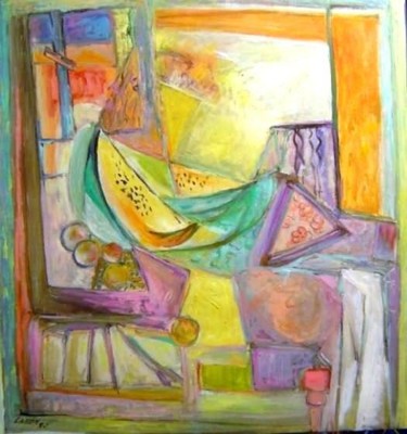 Peinture intitulée "la pasteque" par Robert Labor, Œuvre d'art originale, Huile