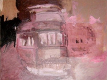 Painting titled "Tram Rose Lisbonne…" by Robert Labor, Original Artwork, Oil