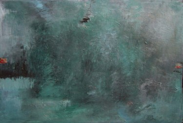 Painting titled "Paysage gris vert" by Robert Labor, Original Artwork, Oil