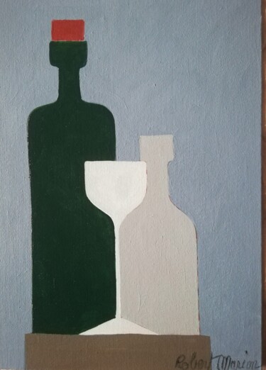 Peinture intitulée "bouteille et verre" par Robert Marion, Œuvre d'art originale, Huile