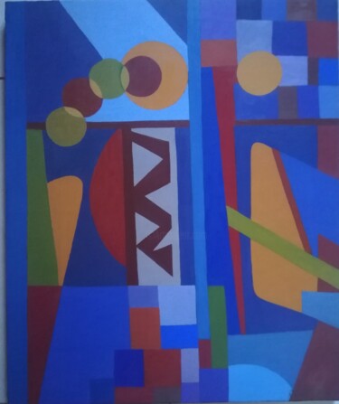 Painting titled "cubisme abstrait" by Robert Marion, Original Artwork, Oil Mounted on Wood Stretcher frame