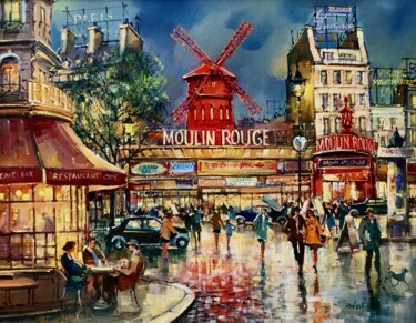 Painting titled "PARIS LE MOULIN ROU…" by Robert Ricart, Original Artwork, Oil