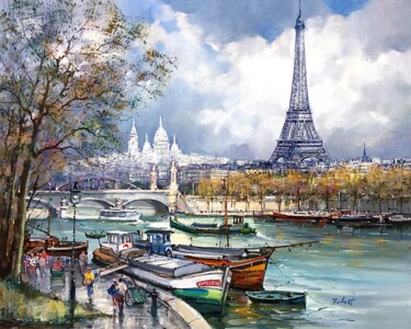 Malarstwo zatytułowany „PARIS LA TOUR EIFFE…” autorstwa Robert Ricart, Oryginalna praca, Olej