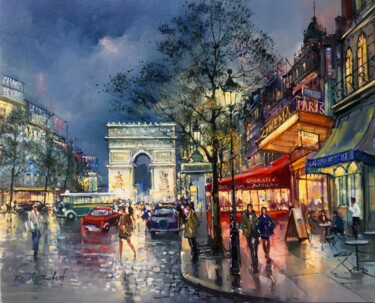 Painting titled "PARIS LES CHAMPS EL…" by Robert Ricart, Original Artwork, Oil