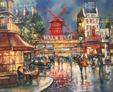 Painting titled "PARIS LE MOULIN ROU…" by Robert Ricart, Original Artwork, Oil