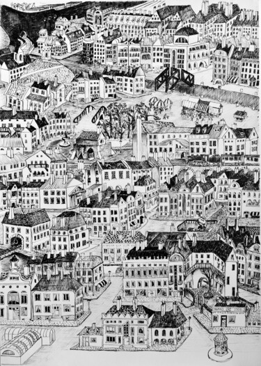 Rysunek zatytułowany „miasto3” autorstwa Robert Rubaj, Oryginalna praca, Atrament