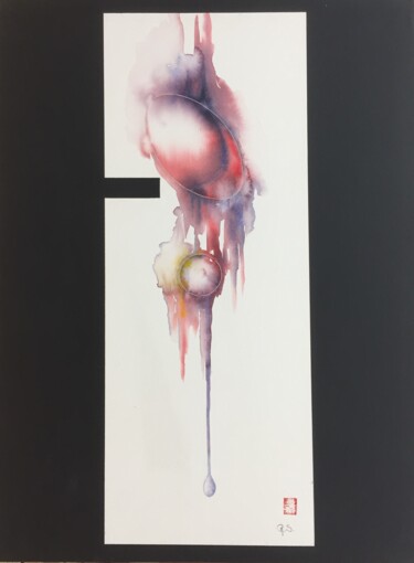 Painting titled "Goutte à goutte" by Robert Serfati, Original Artwork, Watercolor Mounted on Wood Panel