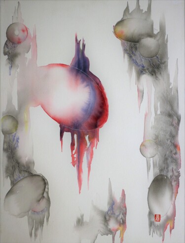 Painting titled "Nubo 2" by Robert Serfati, Original Artwork, Watercolor Mounted on Wood Panel