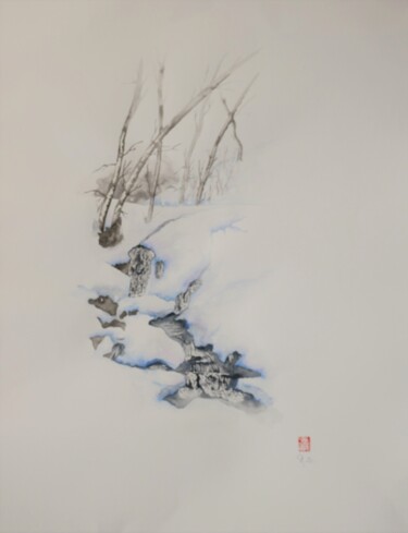 Pintura intitulada "Torrent d'hiver" por Robert Serfati, Obras de arte originais, Tinta