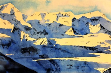 Painting titled "Montagne bleue" by Robert Serfati, Original Artwork, Watercolor