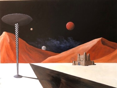 Schilderij getiteld "Lunar Eclips" door Robert Van Den Herik, Origineel Kunstwerk, Olie Gemonteerd op Houten paneel