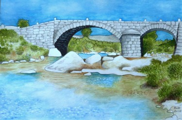 Painting titled "Le pont de la trans…" by Bob, Original Artwork, Watercolor