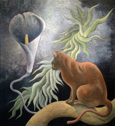 Painting titled "cat" by Robert Winslow, Original Artwork, Oil