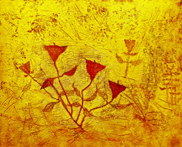 Schilderij getiteld "yellow garden" door Robert Winslow, Origineel Kunstwerk, Olie