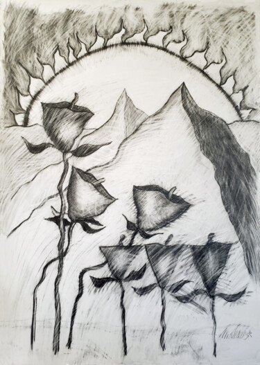 Dessin intitulée "floral 22" par Robert Winslow, Œuvre d'art originale, Graphite