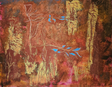 Картина под названием "blue leaf" - Robert Winslow, Подлинное произведение искусства, Акрил Установлен на Деревянная рама дл…