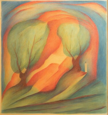 Schilderij getiteld "Zwei Bäumen" door Robert Wroblewski, Origineel Kunstwerk, Gouache