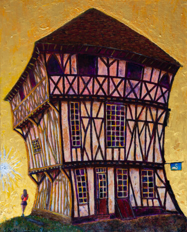 Painting titled "La vieille auberge" by Robert Wundele, Original Artwork, Acrylic Mounted on Wood Stretcher frame