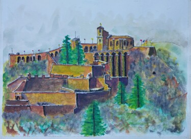 Painting titled "La citadelle de Sis…" by Robert Wundele, Original Artwork, Watercolor
