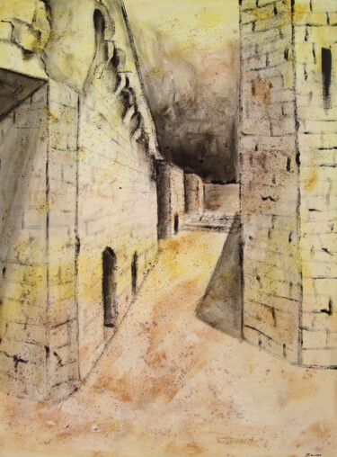 Painting titled "Le château de St-Gi…" by Robert Zaccour, Original Artwork, Oil Mounted on Wood Stretcher frame