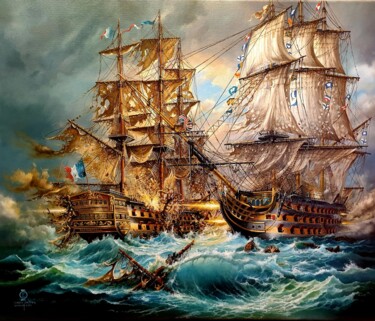 Pittura intitolato "Battle of Trafalgar" da Robert Zietara, Opera d'arte originale, Olio